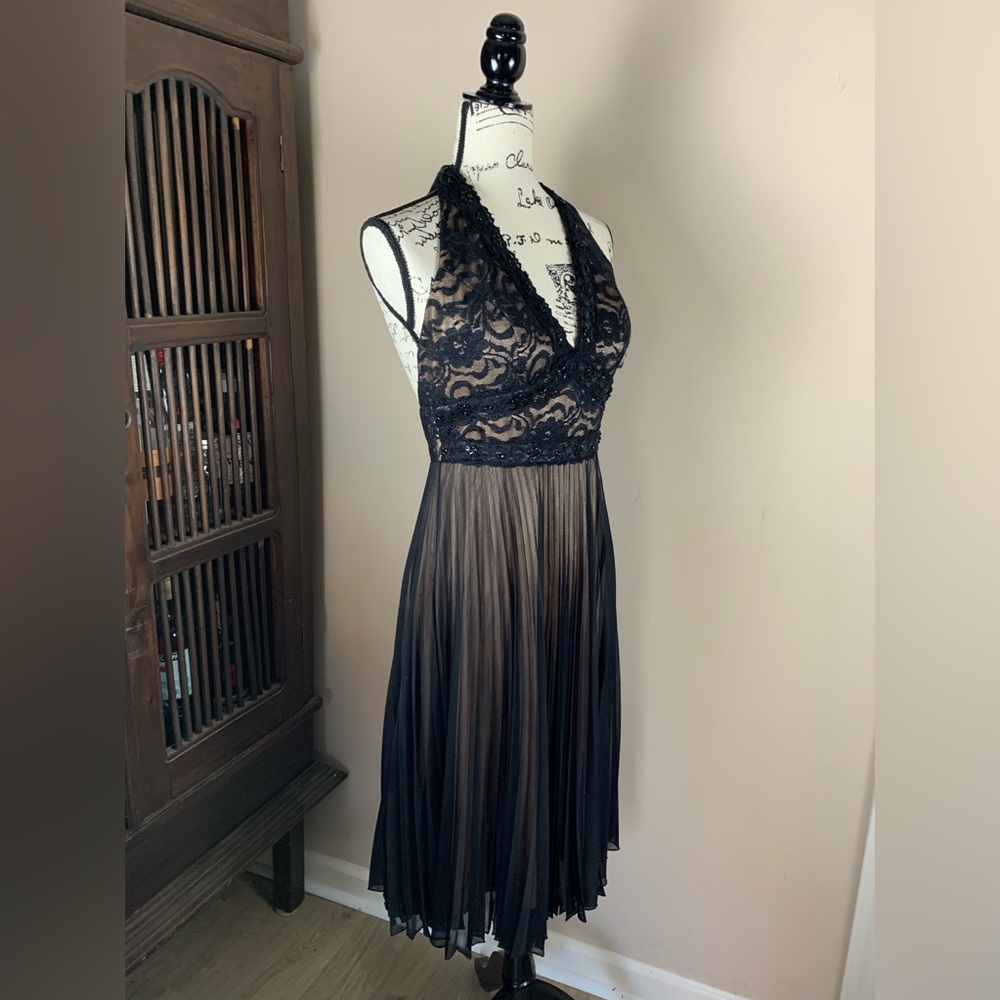 I.N. Studio Black Lace Beaded Halter Dress
